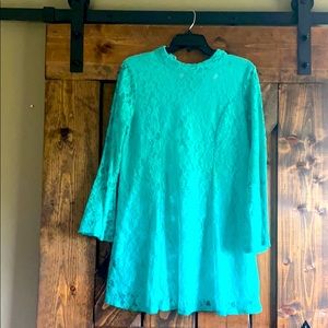 Filly Flair Bell Sleeve Short Turquoise Dress